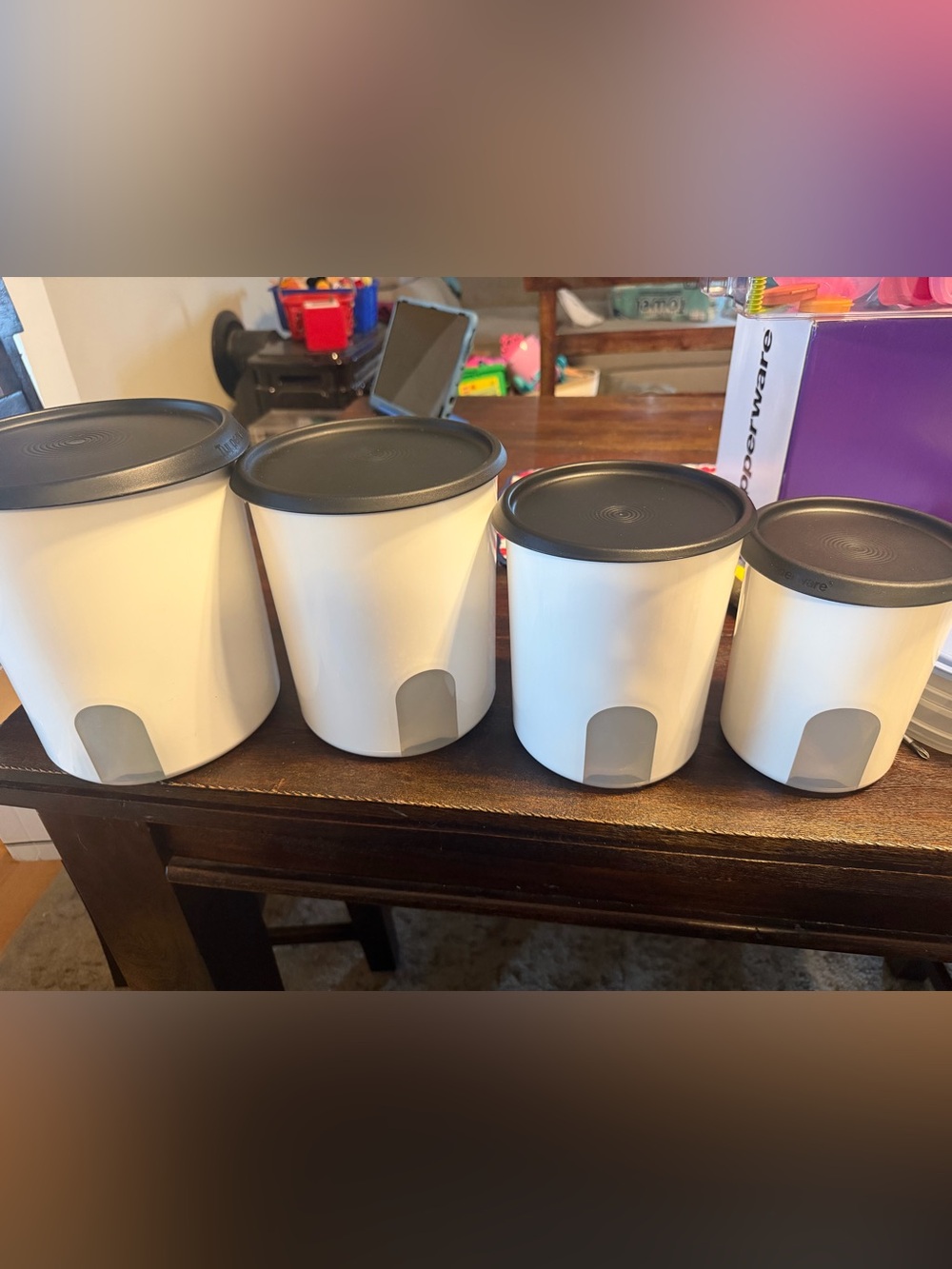 White and Black Tupperware Canister Set - of 4